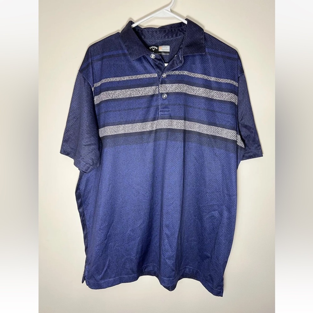 Callaway Polo Shirt Mens Large Blue Gray Opti Dry Golf Top Golfer Collar Casual